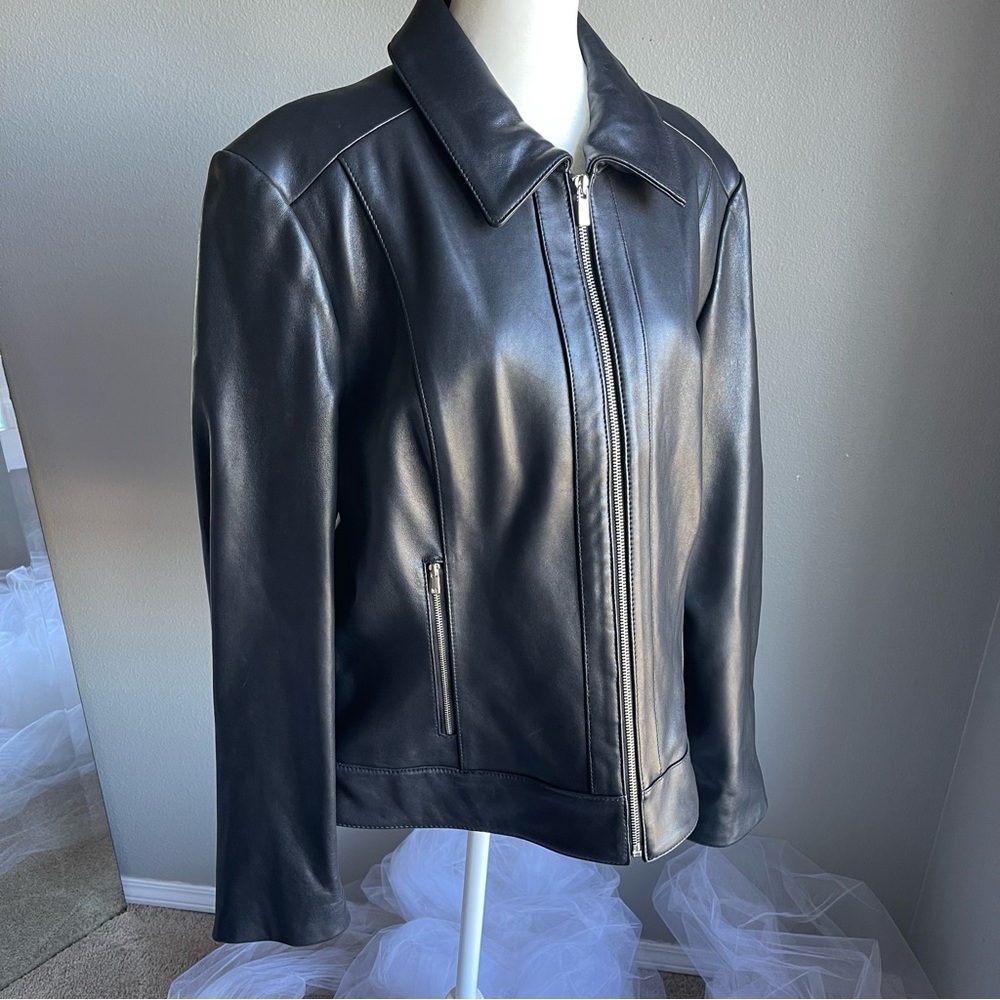 Vintage Michael Kors black supple leather zip front jacket size XL